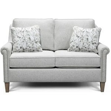 TRANSITIONAL LOVESEAT WITH NAILHEAD TRIM